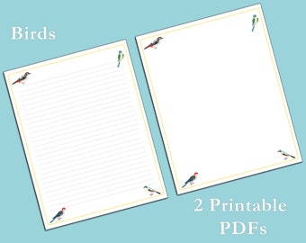 Birds Stationery - Writing Paper JW - Stationary - JW Gifts - Instant Download - Ruled & Blank Version included