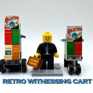 Custom Buildable Public Witnessing Cart Kit – Choose Compact or Standard Size – Includes Custom Minifigure with Stand & Decal Briefcase