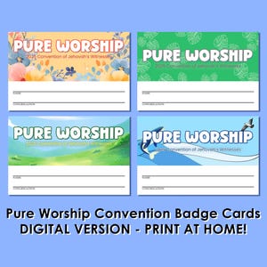 Printable JW Pure Worship Badge Cards – Digital Download (Blue Ocean Design) – 2 Sets per PDF – JW Convention 2025