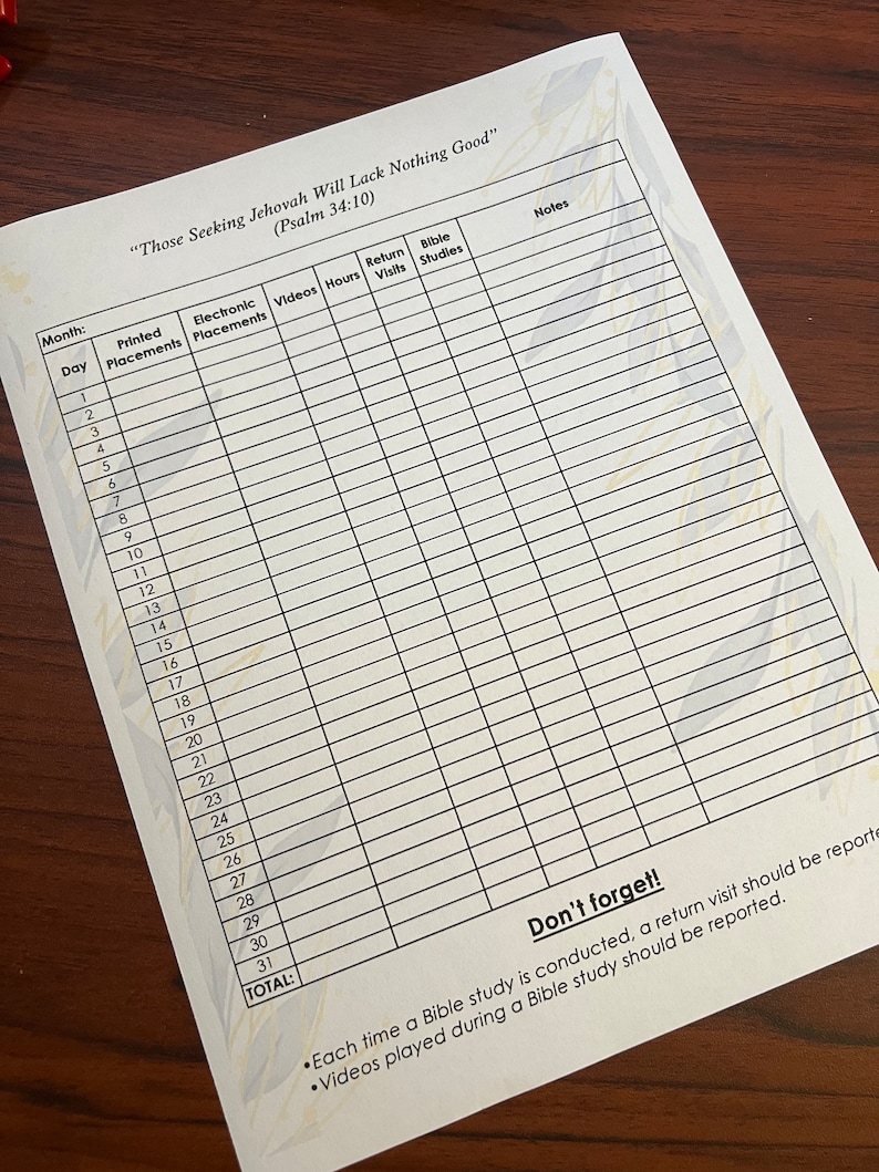 Monthly Field Service Tracker, JW Digital PDF, JW Ministry Organizer image 4