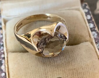 Vintage citrine ring 9k mid century yellow gold engagement ring London hallmark size K and size 5 1/8 US
