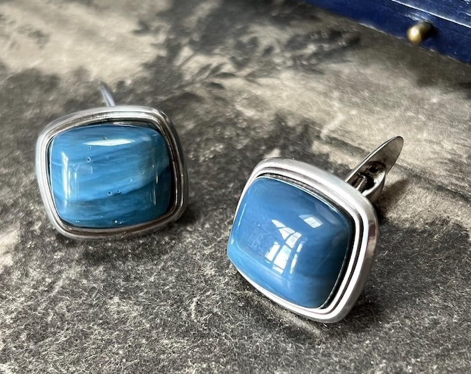 Vintage Swedish Silver Agate Cufflinks | Scandinavian Men's Jewellery