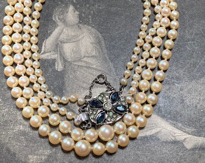 Antique Two Strand Pearl Necklace, Graduated Saltwater Cultured Pearls