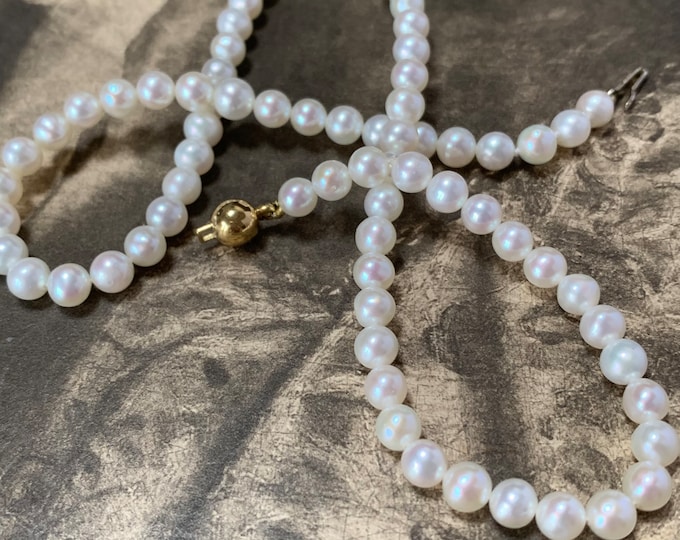 5mm pearl Necklace 41cm Choker length | 18ct yellow Gold clasp Vintage English hallmark | Akoya Pearl Necklace