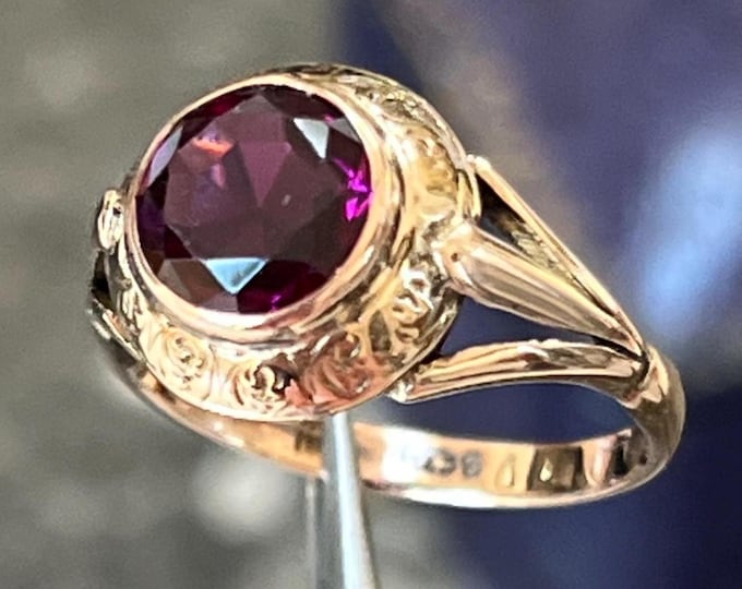 Antique Tourmaline Ring, 9ct Gold Victorian Etruscan Revival Ring