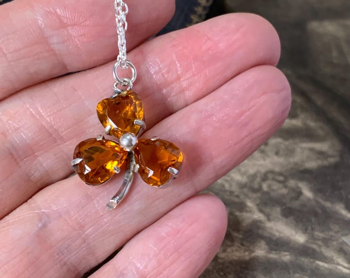 Edwardian paste citrine pendant. 1910 hallmark and makers stamp. Sterling silver chain 16 inches long