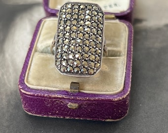 Antique Silver Marcasite Ring, Early 20th Century Vintage Statement Ring, UK N, US 6.5