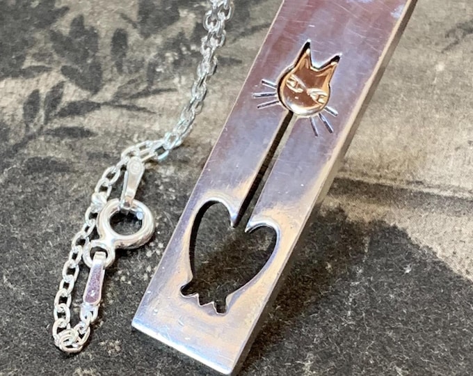 1975 Kupittaan Kulta Sterling Silver Gilt Cat Pendant Necklace - Finland