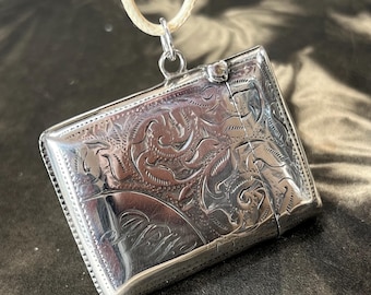 Antique Sterling Silver Vesta Case Pendant Necklace (1901 Birmingham Hallmark)