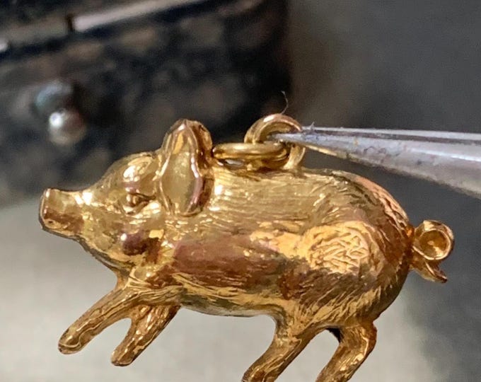 Gold Pig luck charm. For chain bracelet or necklace. 9ct Gold pig Feng shui charm with makers stamps