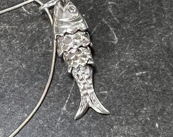 Victorian Silver Articulated Fish Pendant Necklace • Vintage 925 Snake Chain • Men’s Silver Charm Jewelry • Antique Nautical Gift