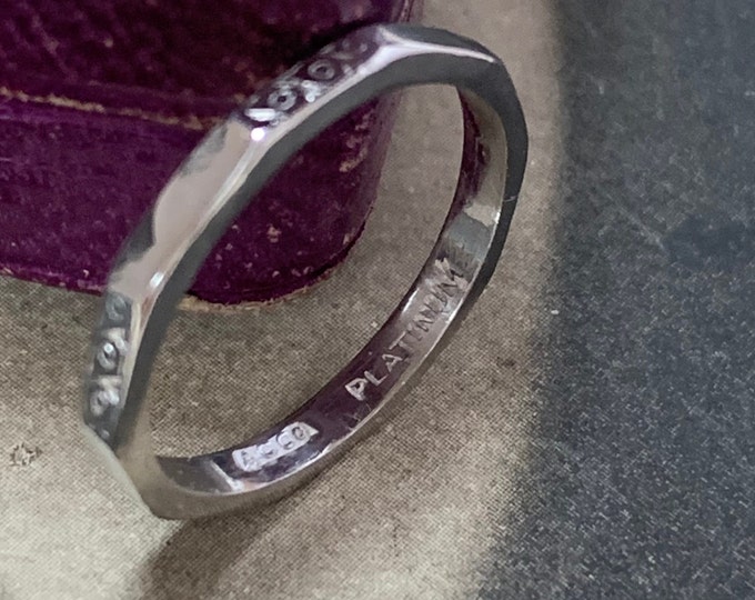 Platinum Ring. Art deco 2mm wide engraved flowers. Ring size J. Wedding band