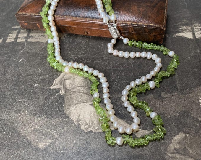 Peridot and Pearl Necklace,Two Strand Necklace