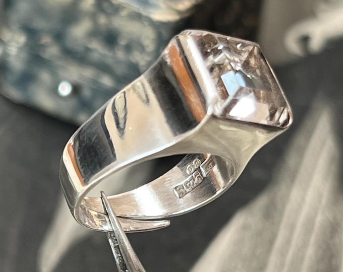 Bengt Hallberg Sterling Silver Rock Crystal Ring – Vintage Swedish Modernist Statement (1975)