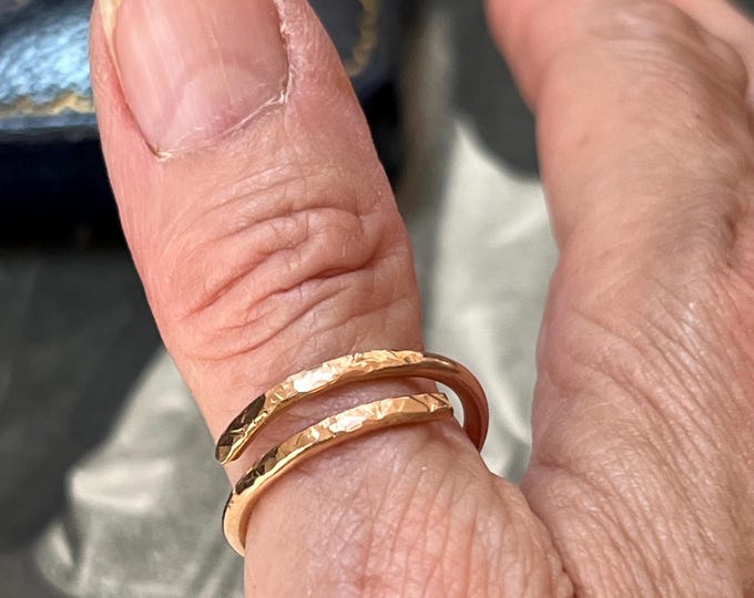 Handmade Bronze Bypass Ring | Hammered Bronze Ring | Unisex Artisan Band | Made in England | Size Q 1/2