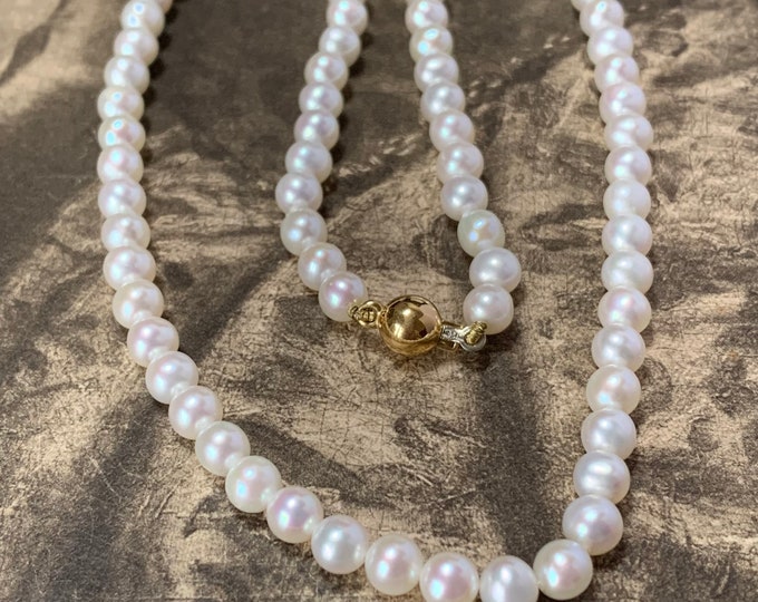 Vintage 5mm Pearl Necklace, 18ct Gold Clasp, Cultured Pearl Choker