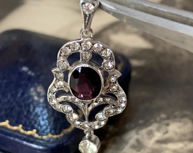 Antique Silver Paste Diamond & Amethyst Edwardian Pendant