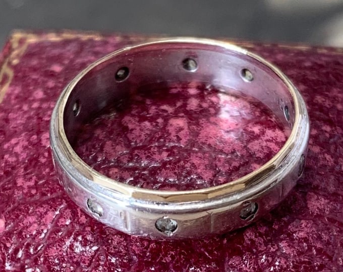 9ct Gold & Silver vintage Eternity Ring: White Quartz Gemstones