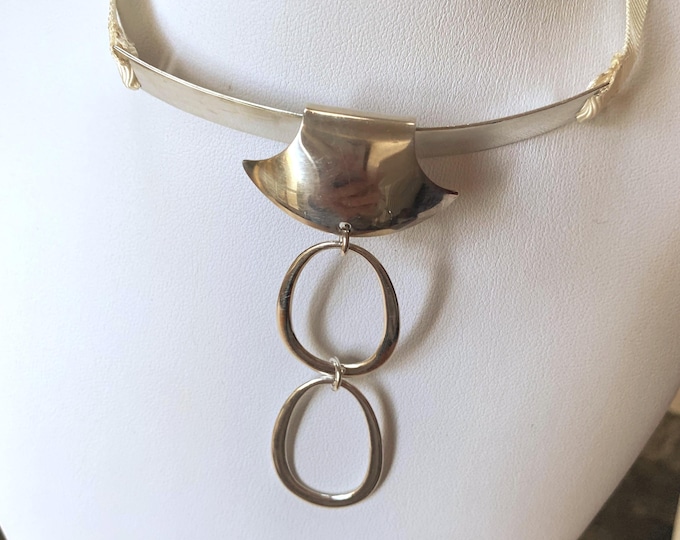 Niels Erik From Silver Collar Necklace, 1970s Danish Modernist Sterling Silver Necklet, Scandinavian Statement Jewellery, Denmark 925S