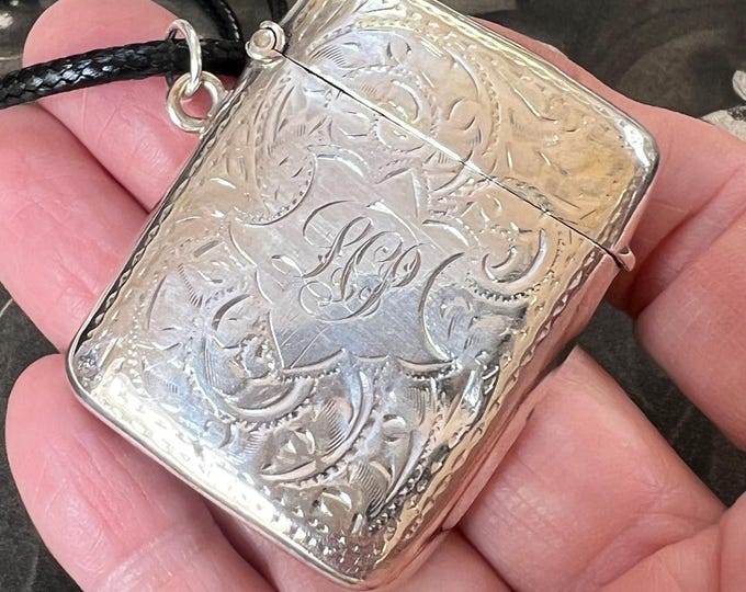 Antique Edwardian Sterling Silver Heirloom Pendant Vesta Case Locket Fully Hallmarked 1908 28.1g | Ornate Engraving Gift Ready