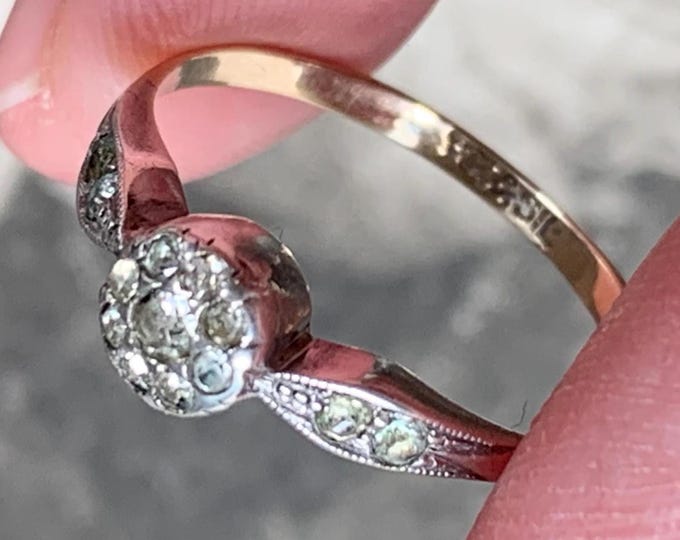 9ct gold paste diamond daisy ring with shoulder accents vintage antique silver set dress ring size P
