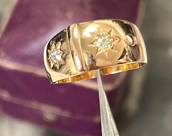 Antique 22ct Gold Gypsy Ring, 19th Century Old Cut Diamond Star Settings, Traditional Gold Heirloom Jewellery