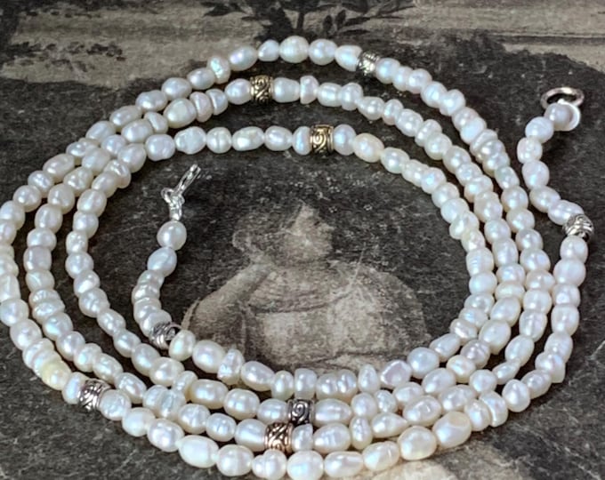 Vintage Freshwater pearl necklace with silver and silver gilt beads | Opera length 29.5 inches long (75cm)