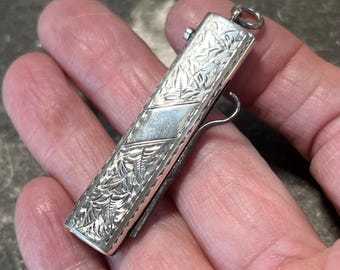 Antique Edwardian Sterling Silver Button Hook & Pencil Chatelaine Pendant Necklace – Early 20th Century Sewing, Writing Collectable