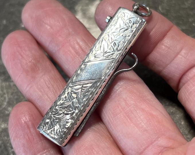 Antique Edwardian Sterling Silver Button Hook & Pencil Chatelaine Pendant Necklace – Early 20th Century Sewing, Writing Collectable