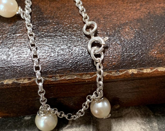 Recycled Sterling Silver Pearl Charm Bracelet: Eco-Friendly 7mm Pearls