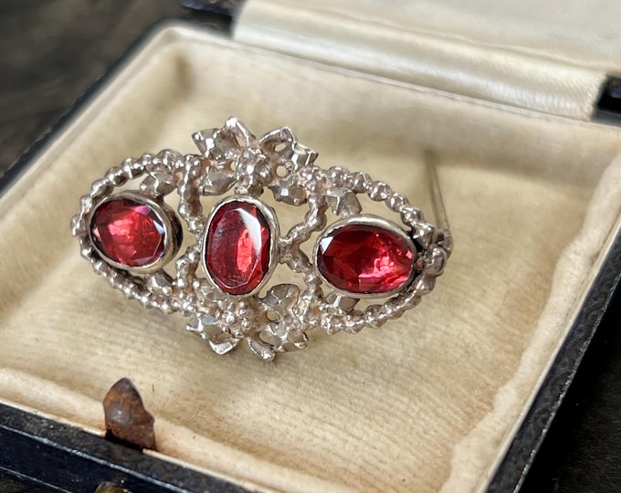 Antique Silver Brooch with Three Natural Pink Tourmalines - October Birthstone - Libra and Scorpio