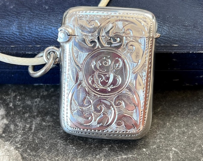 Edwardian Sterling Silver Vesta Locket Pendant | Engraved Floral Motifs, Gilt Interior