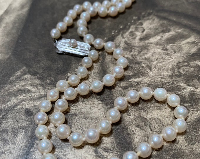 Vintage Mikimoto Akoya Pearl Necklace: 19 inch Sterling Silver Clasp