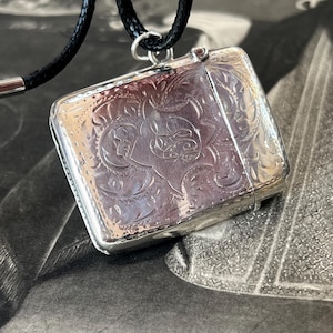 1908 Sterling Silver Vesta Case Locket: Antique Edwardian Pendant Necklace