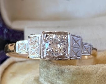 Diamond Solitaire Ring: 0.30TCW European Cut, 18ct Gold & Platinum