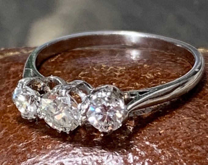 Antique Platinum diamond Trilogy ring 0.70TCW diamond Ring VVS1 clarity - G/H Diamonds colour  Size M UK size 6 US