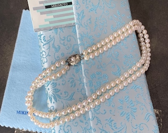 Vintage Mikimoto Akoya Pearl Necklace: Double Strand AAA, 925 Silver Clasp