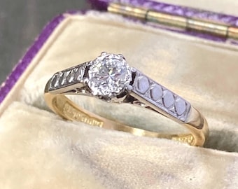 Vintage Bravingtons Art Deco Diamond Solitaire Ring – 18ct Gold & Platinum – 0.20ct VS1 G – UK K