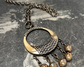 Pentti Sarpaneva 1960s Bronze Necklace Retro Kinetic Pendant with long chain