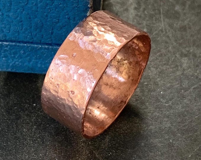 Copper Arthritis Ring. Aged Hammered 9mm Band. Size U 1/2 Made in England. Copper ring for men or women