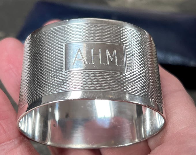 Emile Viner Sterling Silver Napkin Ring, Birmingham 1937 Hallmarked, Engraved A.H.M.