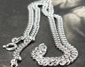 Vintage Italian Sterling Silver Curb Chain 18 Inch, 925 Diamond-Cut Link Necklace, 19.5g