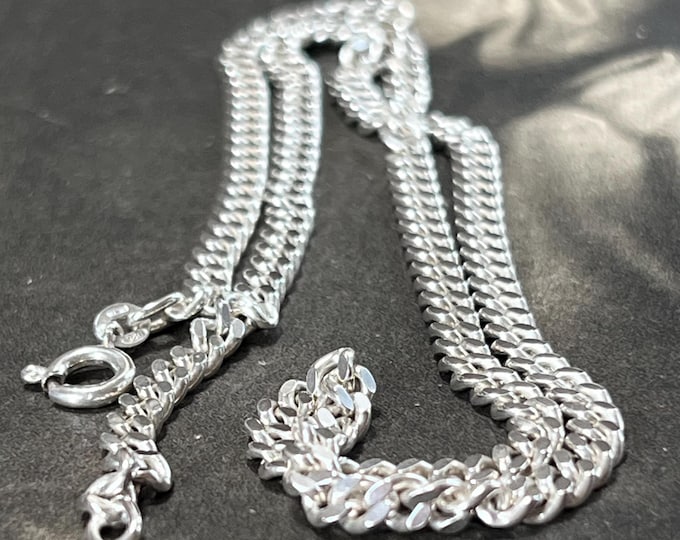 Vintage Italian Sterling Silver Curb Chain 18 Inch, 925 Diamond-Cut Link Necklace, 19.5g