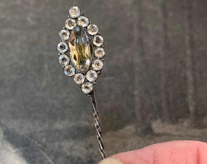 Georgian Black Dot brooch pin. Silver Marquise Shaped paste stones with closed back settings