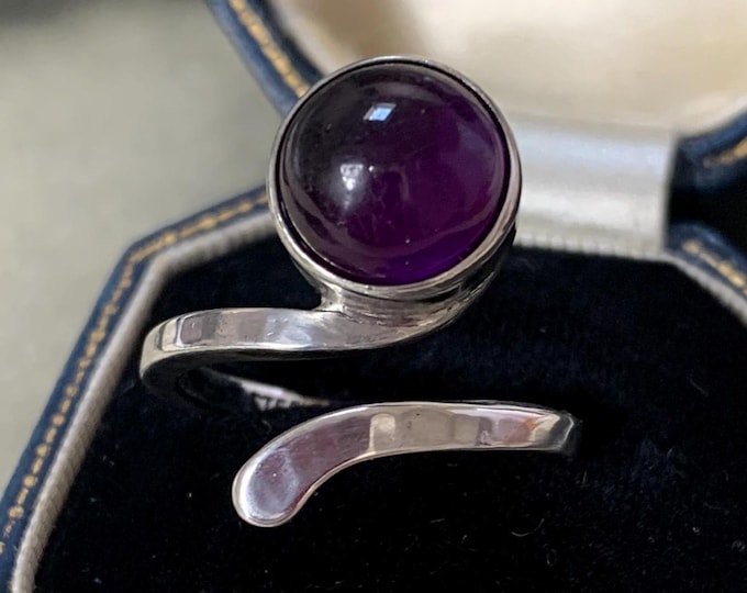 Vintage 1970s Sterling Silver Amethyst Ring - Size 6