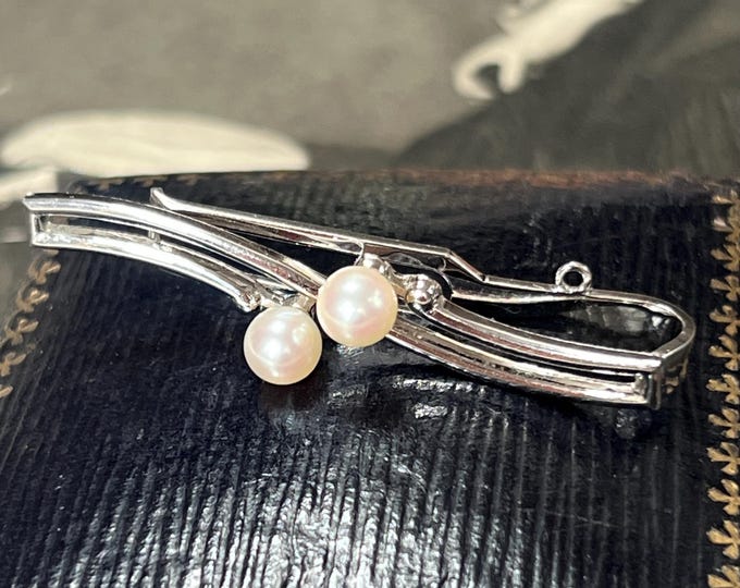 Vintage Mikimoto Tie Slide Sterling Silver with Akoya Pearls