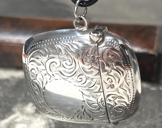 Antique 1921 Vesta Case Locket | Art Deco Sterling Silver Pendant | Keepsake Necklace