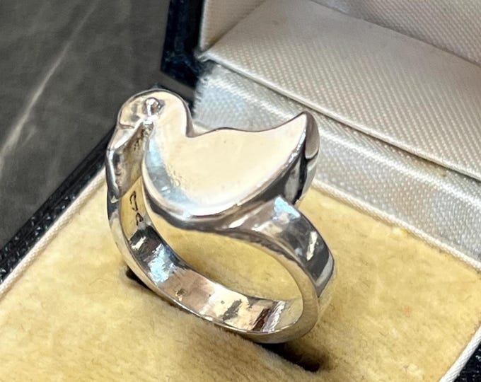 Vintage Sterling Silver Duck Ring – Contemporary 925 Animal Statement Ring size