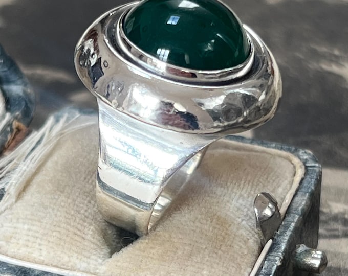 Niels Erik From, Chrysoprase Ring, Vintage Danish, Sterling Silver UK Q US 8