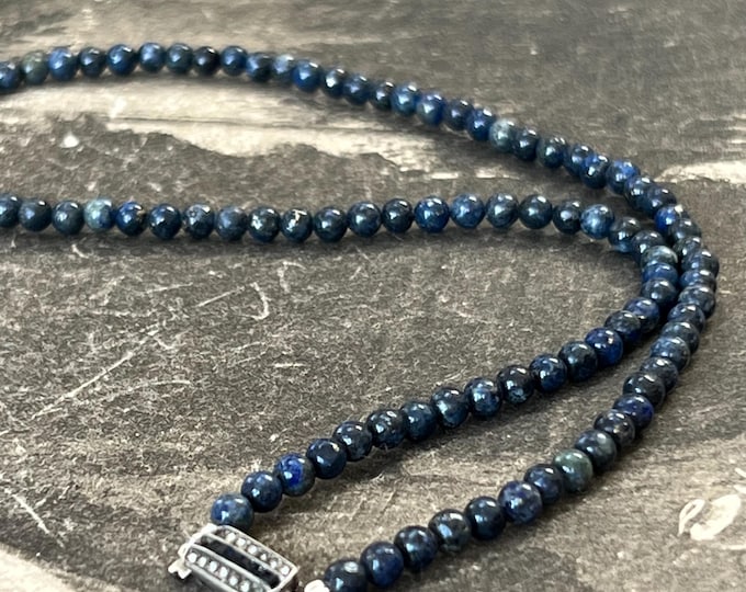 Art Deco Lapis Lazuli Necklace | 1930s Silver Paste Clasp, 16" Strand